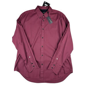 Rag & Bone Fit 2 Tomlin Button-Down Long Sleeve Shirt Cotton Burgundy Size XL